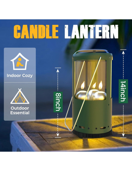 Soporte de Linterna para Velas Reales YOBME Verde - Resistente al Viento