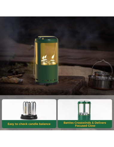 Soporte de Linterna para Velas Reales YOBME Verde - Resistente al Viento