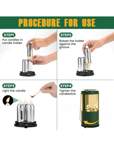 Soporte de Linterna para Velas Reales YOBME Verde - Resistente al Viento