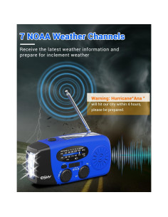 Radio de Manivela de Emergencia Esky 2000mAh AM/FM NOAA Azul 2