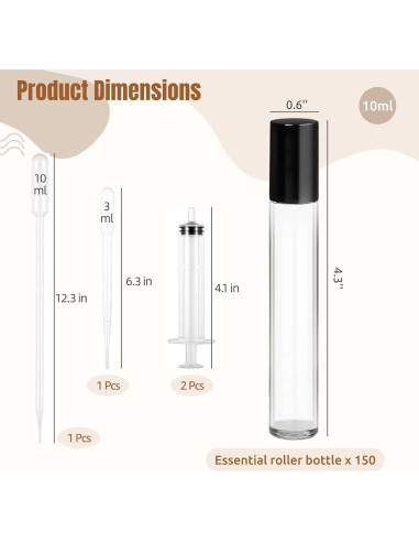 150 Botellas de Aceite Esencial Tideme 10ml Vidrio a Prueba de Fugas