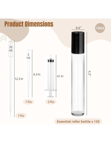 150 Botellas de Aceite Esencial Tideme 10ml Vidrio a Prueba de Fugas