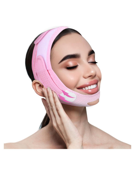Correa Facial Reutilizable Dimeho Rosa 57x9cm Reductora de Papada