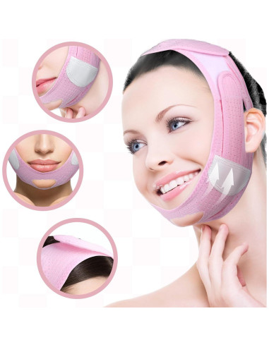 Correa Facial Reutilizable Dimeho Rosa 57x9cm Reductora de Papada