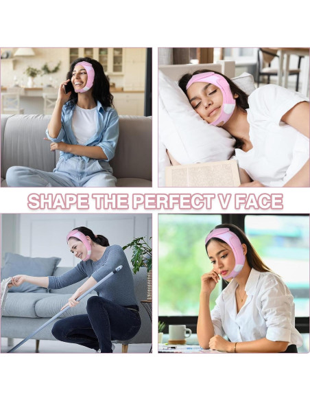 Correa Facial Reutilizable Dimeho Rosa 57x9cm Reductora de Papada