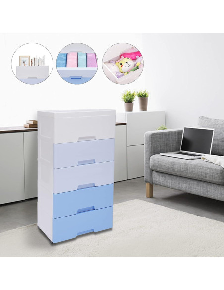 Cómoda de Plástico Lzerahera 5 Cajones Azul Gradiente 80cm