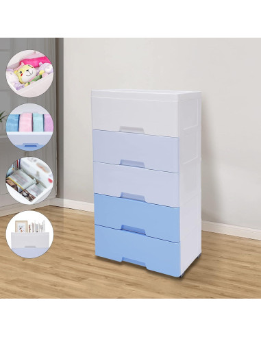 Cómoda de Plástico Lzerahera 5 Cajones Azul Gradiente 80cm