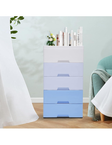 Cómoda de Plástico Lzerahera 5 Cajones Azul Gradiente 80cm