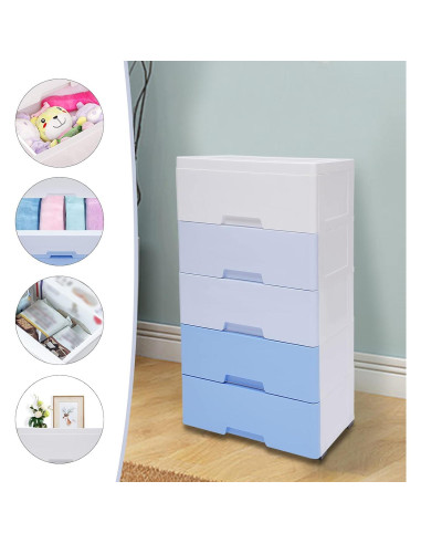 Cómoda de Plástico Lzerahera 5 Cajones Azul Gradiente 80cm