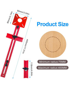 Plantilla de Corte Circular Router JEEJINYAN 4 en 1 - Aluminio Rojo 2