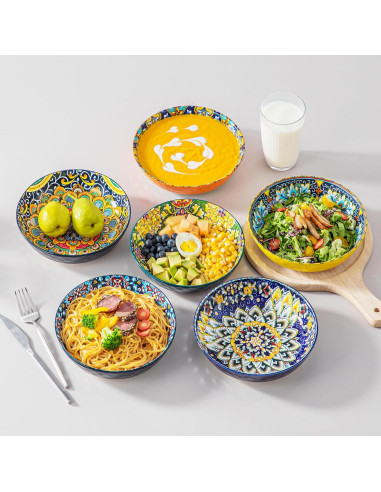 Juego de 6 Cuencos de Cerámica Vancasso 32 oz Estilo Bohemio