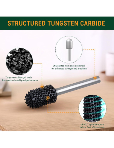 Burr Rotativo Nariz de Bola ToolTrek 3.175 mm Carburo Tungsteno