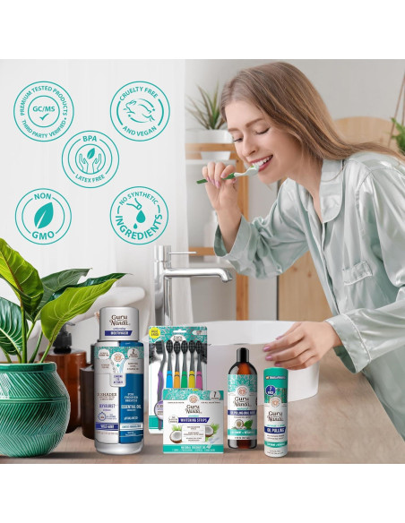 Kit de Cuidado Bucal GuruNanda Carbón 155ml - Blanqueador