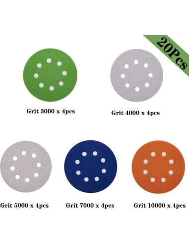 20 Discos de Lija 5" CKFCXC 3000-10000 Granos Húmedo/Seco