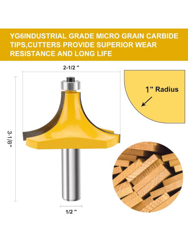 Fresa de Redondeo 1/2" Vástago Carburo Radio 1" Yueqing