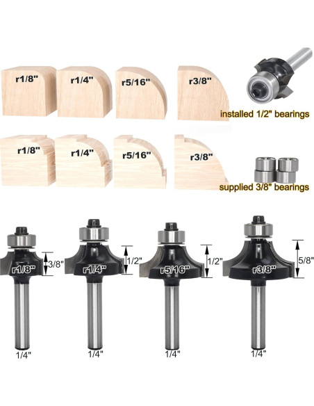 Juego de 4 Brocas Redondeadas Akylin Eje 1/4" (6.35mm)