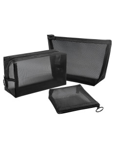 Conjunto de 3 Bolsas de Cosméticos de Malla Aosbos - Negro