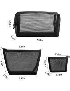 Conjunto de 3 Bolsas de Cosméticos de Malla Aosbos - Negro 2