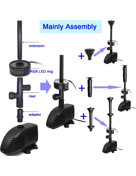 Bomba Sumergible COODIA 660GPH con Luz LED RGB y Filtro