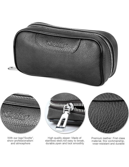 Funda de Cuero PU Scotte para 2 Pipás de Tabaco y Accesorios