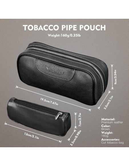Funda de Cuero PU Scotte para 2 Pipás de Tabaco y Accesorios
