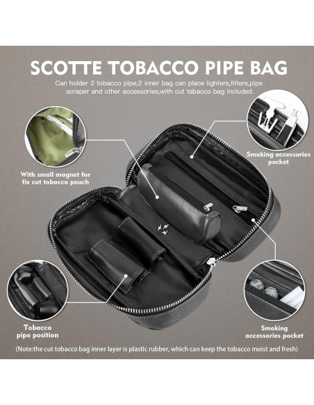 Funda de Cuero PU Scotte para 2 Pipás de Tabaco y Accesorios