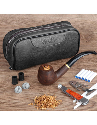 Funda de Cuero PU Scotte para 2 Pipás de Tabaco y Accesorios