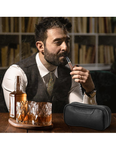 Funda de Cuero PU Scotte para 2 Pipás de Tabaco y Accesorios