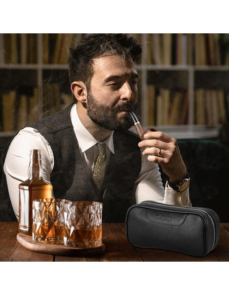 Funda de Cuero PU Scotte para 2 Pipás de Tabaco y Accesorios