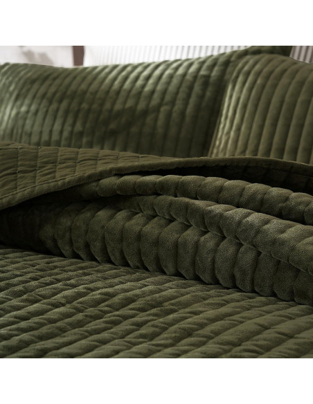 Colcha de Terciopelo SHALALA Queen Verde Militar 3 Piezas