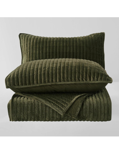 Colcha de Terciopelo SHALALA Queen Verde Militar 3 Piezas