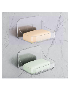 Plato de Jabón Acrílico Transparente FEPTUASE 2 Pcs Autodrenante