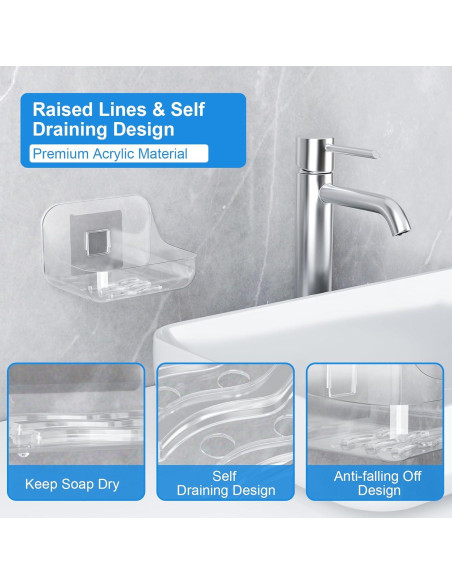 Plato de Jabón Acrílico Transparente FEPTUASE 2 Pcs Autodrenante