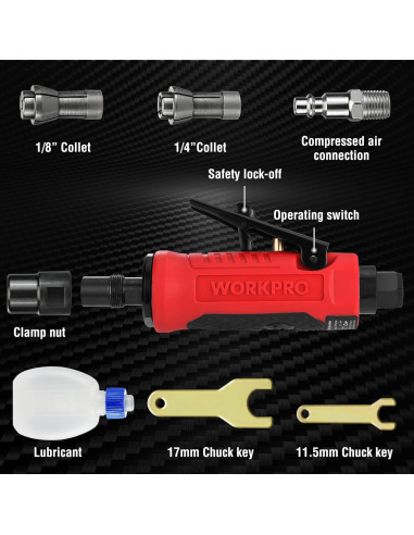 Die Grinder de Aire WORKPRO 1/4" Recto 25000RPM con Mordazas