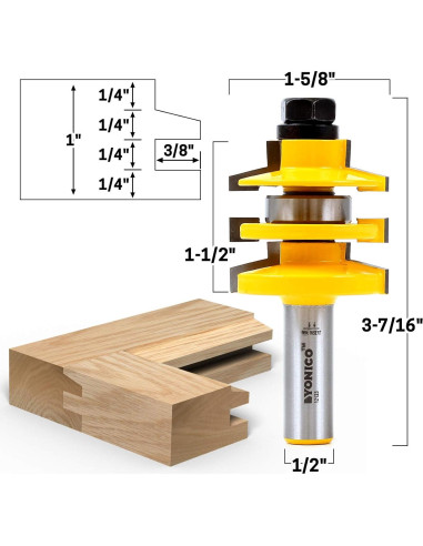 Juego de Brocas de Router Biseladas Yonico 1/2" para Gabinetes