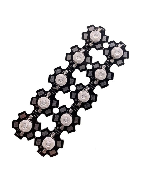 10 Lámparas LED Ultravioleta 3W TOPXCDZ 365nm 20mm PCB