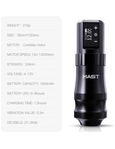 Mast Mini Pro Máquina de Tatuaje Inalámbrica 3.6mm Dorado 2