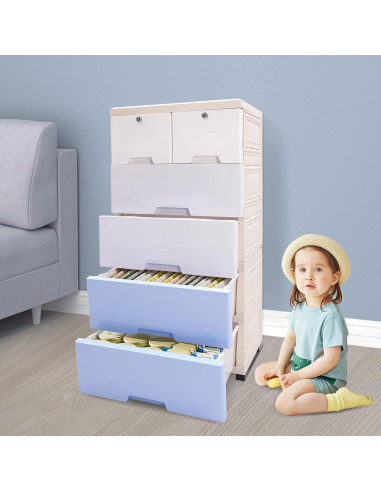 Cómoda de 6 Cajones BRICZUNA Azul Moderna de PP