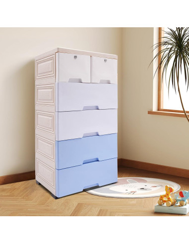 Cómoda de 6 Cajones BRICZUNA Azul Moderna de PP