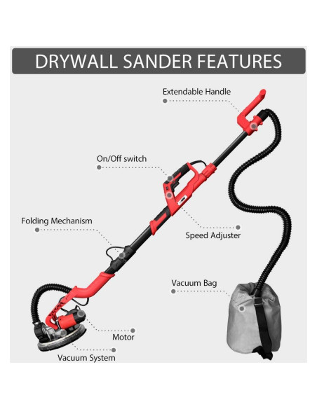 Lijadora de Paneles de Yeso Eléctrica Power Pro 1850 - 750W, 1000-1850rpm, Luz LED
