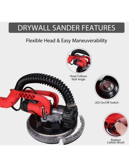 Lijadora de Paneles de Yeso Eléctrica Power Pro 1850 - 750W, 1000-1850rpm, Luz LED