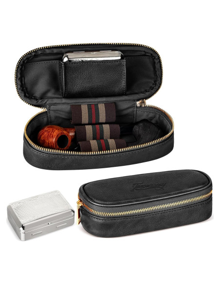 Funda de Cuero PU para 2 Pipás y Accesorios Tesonway - Negro
