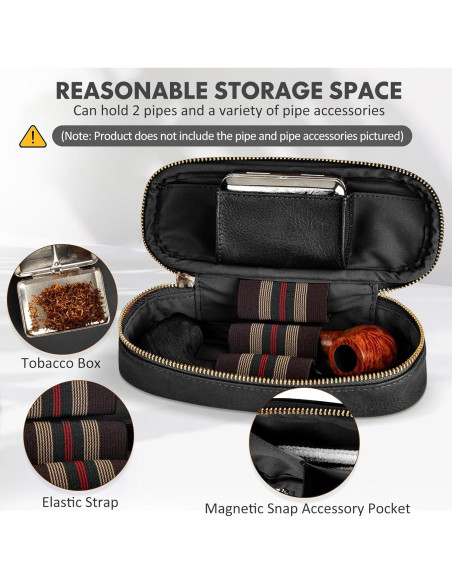 Funda de Cuero PU para 2 Pipás y Accesorios Tesonway - Negro