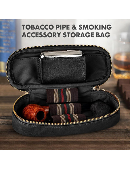 Funda de Cuero PU para 2 Pipás y Accesorios Tesonway - Negro