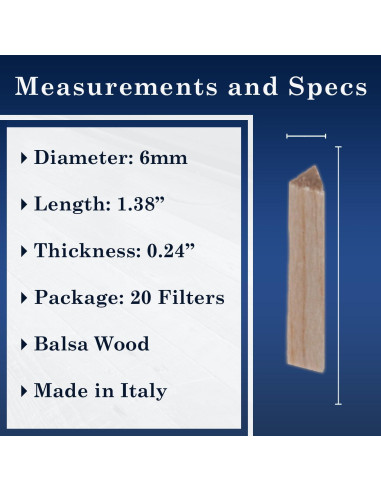 Filtros de Balsa Savinelli 6mm para Pipas de Tabaco - Paquete de 20