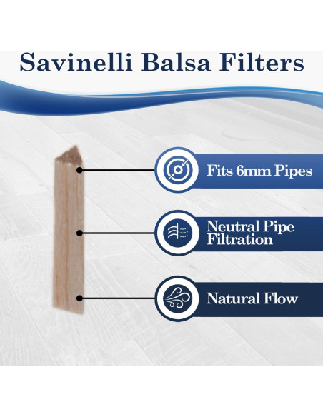 Filtros de Balsa Savinelli 6mm para Pipas de Tabaco - Paquete de 20