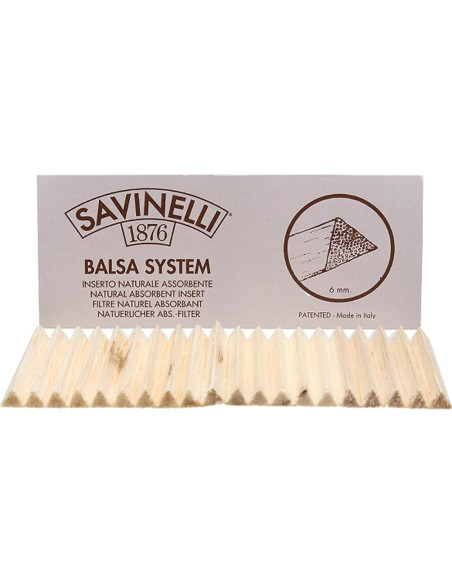 Filtros de Balsa Savinelli 6mm para Pipas de Tabaco - Paquete de 20
