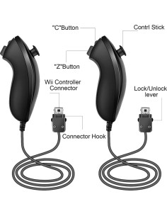 Controlador Nunchuck NC para Nintendo Wii y Wii U - Negro 2PCS 2