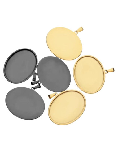 10 Bandejas Ovaladas Cabochon 30x40mm 18K Dorado y Negro