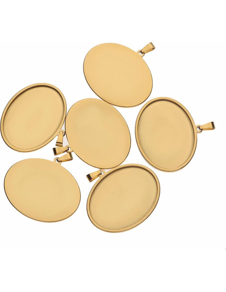 10 Bandejas Ovaladas Cabochon 30x40mm 18K Dorado y Negro